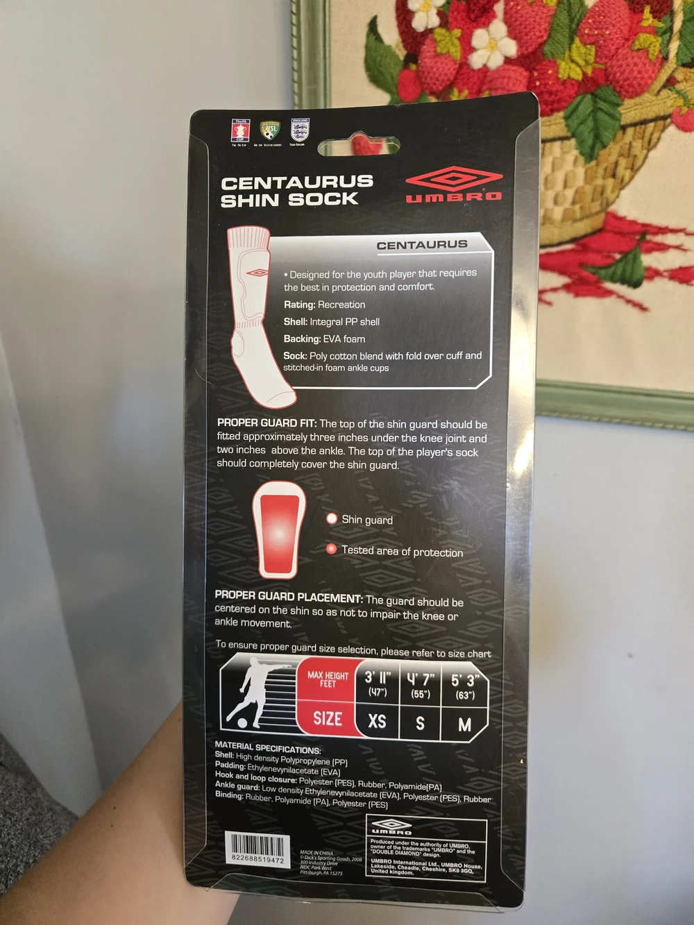 New Umbro Centaurus Shin Socks- Black Size Small